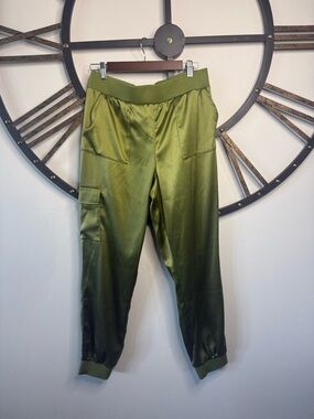 LOGO by Lori Goldstein Olive Green Satin Pants